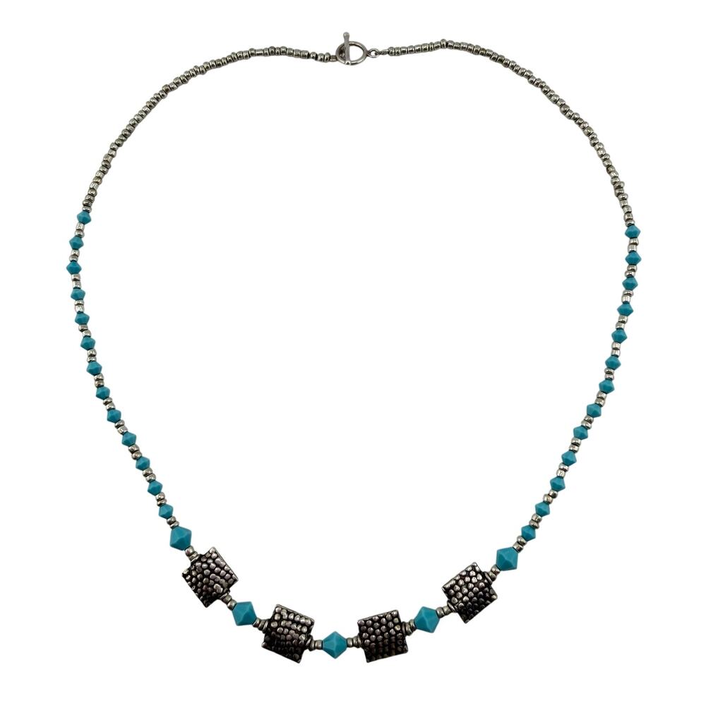 925 Sterling Silver Faux Turquoise Beads Handmade Dainty Delicate 19" Necklace